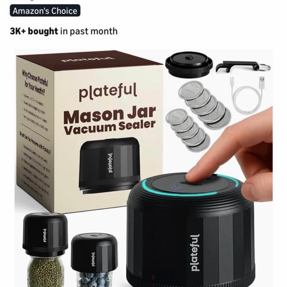 Plateful Mason Jar Vacuum Sealer - Black
